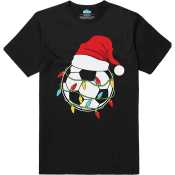 Pánské tričko Pánské tričko Vánoční Fotbalový Míč s Čepicí (Velikost: M, Barva: Černá)
