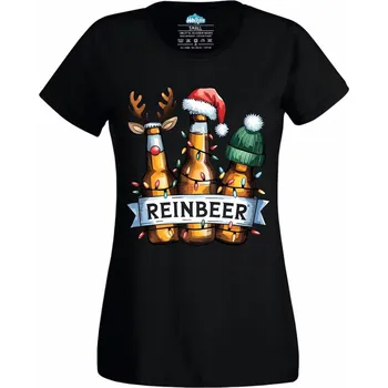 Dámské tričko Dámské tričko Vánoční Sobí Pivo Reinbeer (Velikost: XL, Barva: Černá)