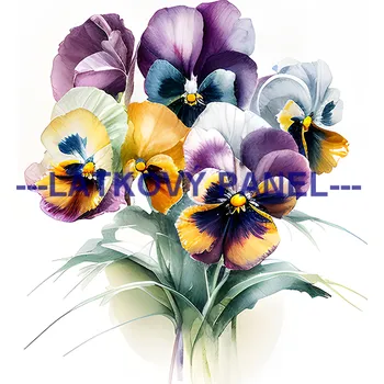 Látkový panel - Macešky - KYT-223 Velikost: 25x25cm, Materiál: Kočárkovina