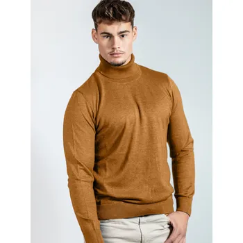 Pánský svetr Pánský bavlněný rolák ve skořicové barvě, VELIKOST M