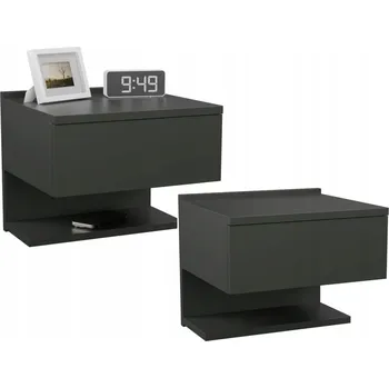 Konferenční stolek SADA 2 ZÁVĚSNÝCH NOČNÍCH STOLKŮ ČERNÝ MAT S ZÁSUVKOU A POLICÍ 35x32x30 CM