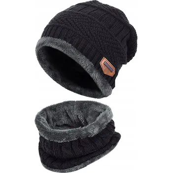 Čepice TEPLÁ SOUPRAVA ČEPICE A NÁKRČNÍK ZIMNÍ S FLEECEM PÁNSKÁ NA ZIMU ŠÁLA ROLÁK