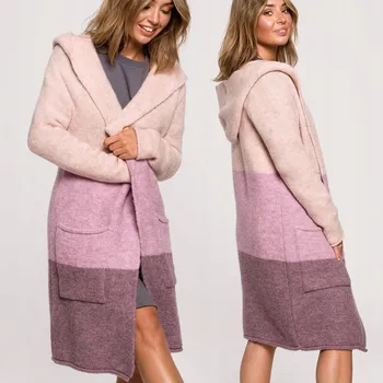 Dámský svetr DÁMSKÝ SVETR KARDIGAN STYLOVÝ DLOUHÝ S S KAPUCÍ TEPLÝ V PASECH 36/38 S/M