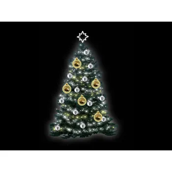 Vánoční světelná dekorace Zvýhodněný set pro vánoční stromy BALL 1, 15 m, Koule plast 20cm: stříbrné, světelné koule: teplá bílá/zlatá