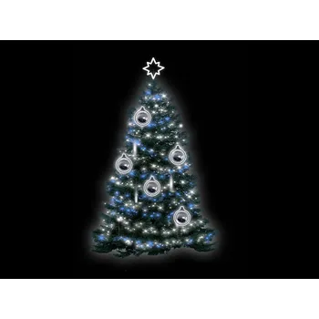 Vánoční světelná dekorace Zvýhodněný set pro vánoční stromy BALL 1, 10 m, Barva LED: studená bílá/modrá + snowfall, Koule plast 20cm: bez koulí, Světelné koule: studená bílá/stříbrná