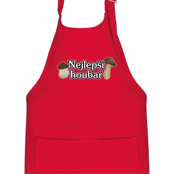 Kuchyňská zástěra Nejlepší houbař - nápis s houbama - Dětská zástěra na vaření - Univerzální velikost ( Červená )