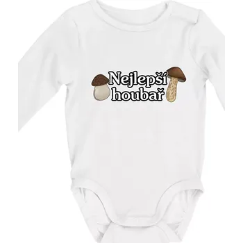 Nejlepší houbař - nápis s houbama - Body kojenecké s dlouhým rukávem - Dlouhý r. do 3 měs ( Bílá )
