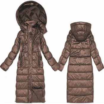 Dlouhá prošívaná bunda v karamelové barvě pro přechodné období s kapucí (T3-2629#-305) odstíny hnědé XXL (44)