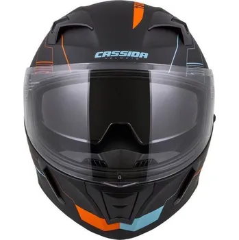 Helma na motorku Cassida Integral 3.0 Turbohead integrální přilba černá matná oranžová modrá, plexi s přípravou pro Pinlock L