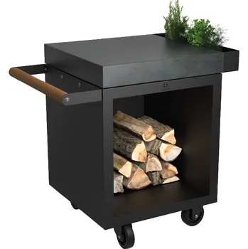 OFYR MISE EN PLACE TABLE BLACK PRO 65 Ceramic Dark Grey mobilní pracovní stůl s dřevníkem MP-B-65-PRO-CD