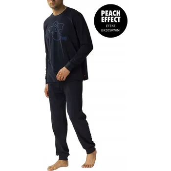 Pánské pyžamo Atlantic pánské pyžamo NMP-378 TMAVĚ MODRÁ S DUCHEM dlouhý rukáv velikost XL