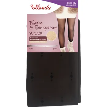Dámské legíny Bellinda punčochové kalhoty WARM&TRANSPARENT, velikost L, černé se vzorem