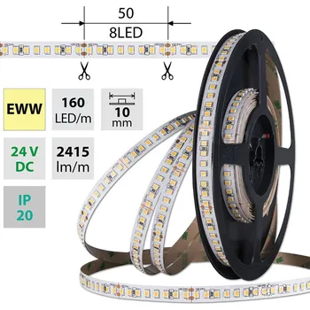 LED páska MCLED Pásek LED SMD2835 EWW, 160LED/m, 19,2W/m, DC 24V, 2415lm/m, CRI90, IP20, 10mm, 5m ML-126.889.60.0