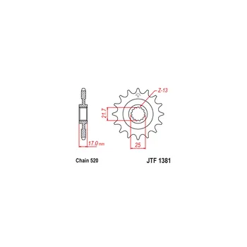 Řetězová sada pro motocykl Řetězové kolečko JT JTF 1381-15 15 zubů, 520