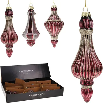 Vánoční dekorace Vánoční ozdoba skleněná antik 16 cm (3 varianty - burgundy) cena je za 1 ks