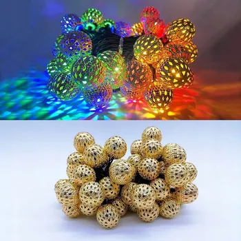 Venkovní osvětlení 50 LED SOLÁRNÍ girlanda Zahradní světla TEPLÁ Řetěz Marocké Koule 7M
