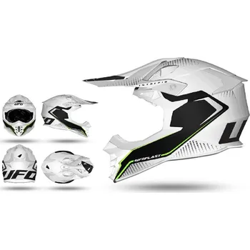 Helma na motorku UFO 2023 helma na motokros INTERPID barva bílá / černá / fluo zelená velikost L