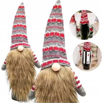 Vánoční dekorace VÁNOČNÍ OBAL NA LÁHEV VÍNA - SKŘÍTEK / GNÓM - DEKORACE