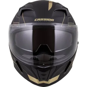 Helma na motorku Cassida Integral 3.0 Turbohead integrální přilba černá matná zlatá, plexi s přípravou pro Pinlock M