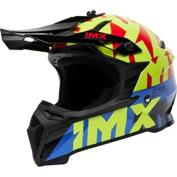 Helma na motorku IMX FMX-02 BLACK/FLUO YELLOW/BLUE/FLUO RED GLOSS GRAPHIC helma XS