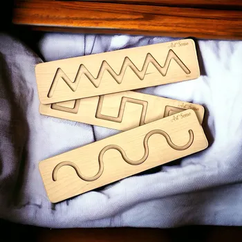 Dřevěná hračka Grafomotorická tabulka s ornamenty, Montessori senzorická hračka, dřevěná