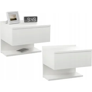 Noční stolek Sada 2 ks závěsných nočních stolků bílé barvy se zásuvkou a poličkou, rozměr 35x32 cm