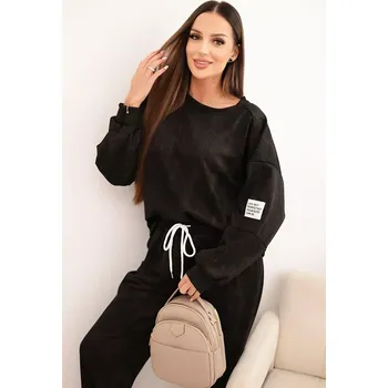 Kesi Włoski Dámská oversize souprava z viskózy s efektem praní černá Kesi Włoski černá | bílá 3437953