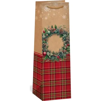 Dárková taška Vánoční dárková taška NATUR na víno - 11 x 36 cm - 0834-0098