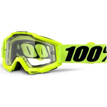 Motocyklové brýle MX brýle 100% Accuri Enduro Fluo Yellow kouřové dual plexi s čepy pro slídy