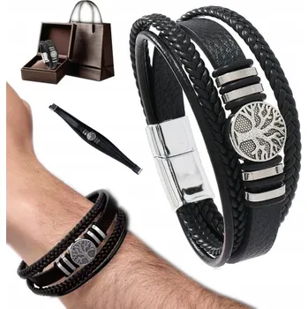 Náramek Bransoletka Skórzana dla MĘŻA Męska Elegantní a masivní Dárek