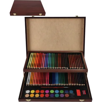 Výtvarná sada Kreativní velký výtvarný set na malování 91ks v dřevěném rozkládacím boxu | 65554