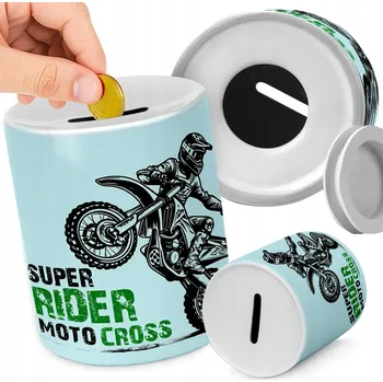 Pokladnička KERAMICKÁ POKLADNIČKA NA MINCE PRO DĚTI NAROZENINY ENDURO MOTORKY