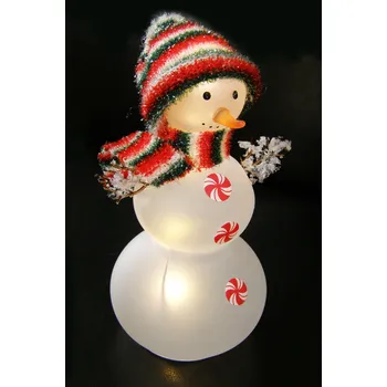 Vánoční dekorace Sněhulák svítící s pletenými doplňky, výška 19 cm