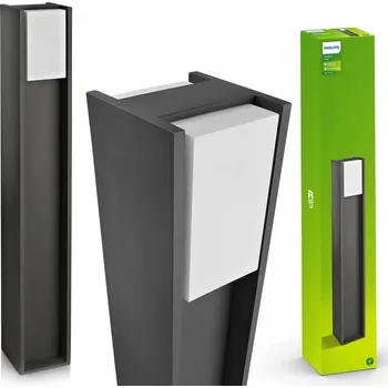 Venkovní osvětlení Kvadratický osvětlovací sloupek Philips s integrovaným LED zdrojem, 80 cm, šedý