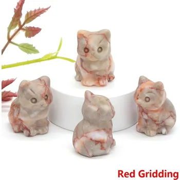 Kočičí soška z přírodního kamene | dekorace | figurka - Červená mřížka , 10 KS