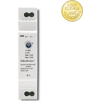 stmívač Qoltec 50996 – Průmyslový napájecí zdroj na DIN lištu 12 W / 5 V / 2,4 A / Bílý (Napájecí zdroje pro DIN lištu jsou určeny pro náročné průmyslové prostředí. Vyznačují se vysokou účinností. Jsou vybaveny ochranou proti zkratu, přetížení, přepětí a teplotní