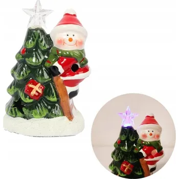 Vánoční dekorace Vánoční LED lampion ve tvaru sněhuláka s vánočním stromkem, keramická dekorace