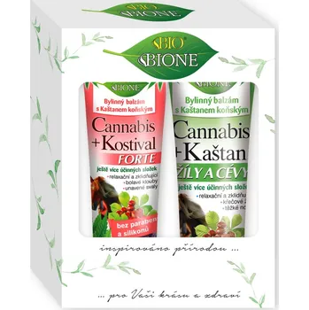 BIO BIONE Cannabis - bylinný balzám Kostival Forte + Kaštan žíly a cévy dárková kazeta 2 ks