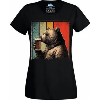 Dámské tričko Retro Medvěd s Pivem (Velikost: 4XL, Barva: Černá)