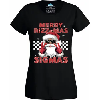 Dámské tričko Dámské tričko Sigma Vánoce Merry Rizz-Mas Sigmas (Velikost: XS, Barva: Černá)