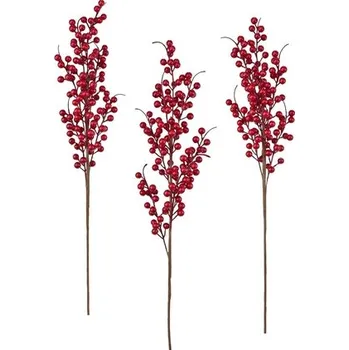 umělá květina Větev s červenými bezinkami 75 cm, set 3 ks