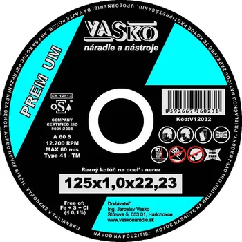 Řezný kotouč Řezný kotouč na kov a nerez 125 x 1,0 x 22,2 PREMIUM