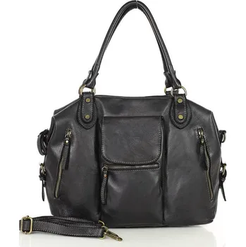 Kabelka GENUINE LEATHER Kožená business taška na víkend MARCO MAZZINI; černá