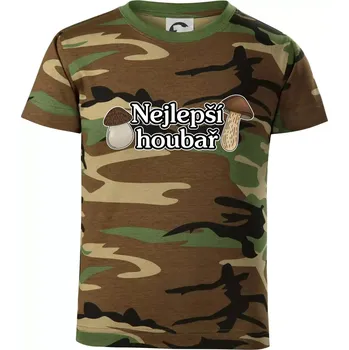 Chlapecké tričko Nejlepší houbař - nápis s houbama - Dětské maskáčové triko - 146 cm/10 let ( Hnědý maskáč )