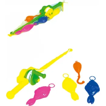 Hračka pro nejmenší Hra malý rybář set prut s navijákem 50cm + plastové rybky 3ks v síťce | 224228