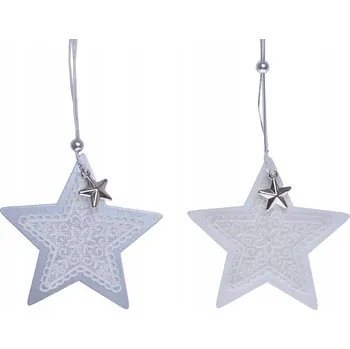 Obraz DŘEVĚNÁ ZÁVĚSKA HVĚZDA MALÁ BÍLÁ/STŘÍBRNÁ
