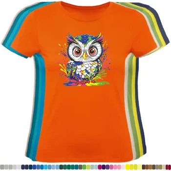 Dámské tričko damske-levne-bavlnene-tricko-digitalni-potisk-okata-sova Barva: Orange - oranžová, velikost: XL