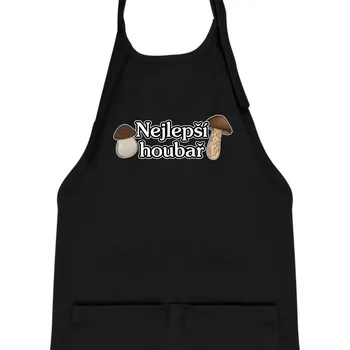 Kuchyňská zástěra Nejlepší houbař - nápis s houbama - Dětská zástěra na vaření - Univerzální velikost ( Černá )