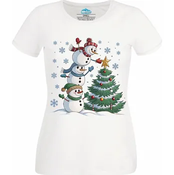 Dámské tričko Dámské tričko Vánoční Tým Sněhuláků (Velikost: XXL, Barva: Bílá)