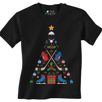 Chlapecké tričko Dětské tričko Vánoční Stromek Hokejisty (Velikost: 7-8, Barva: Černá)